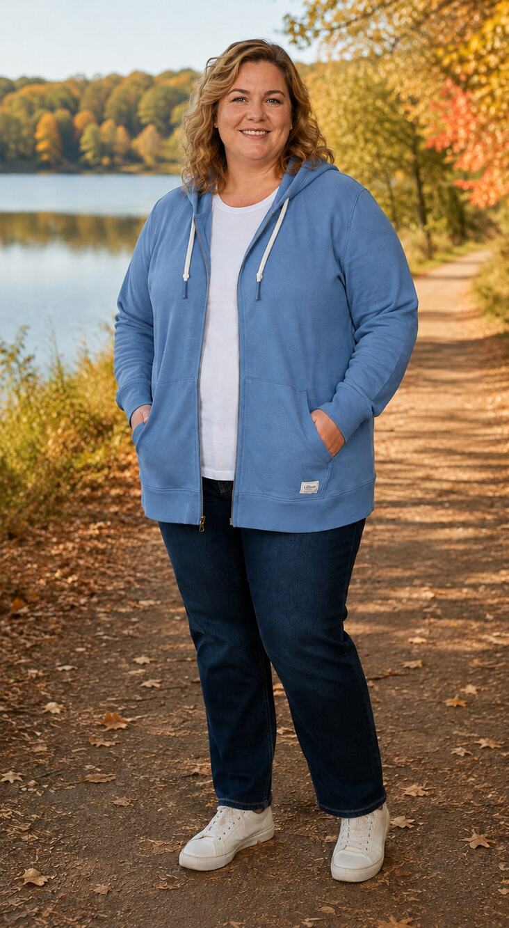 L.L.Bean Organic Cotton Full Zip Hoodie Blue 3X Plus Relaxed Outdoorsy